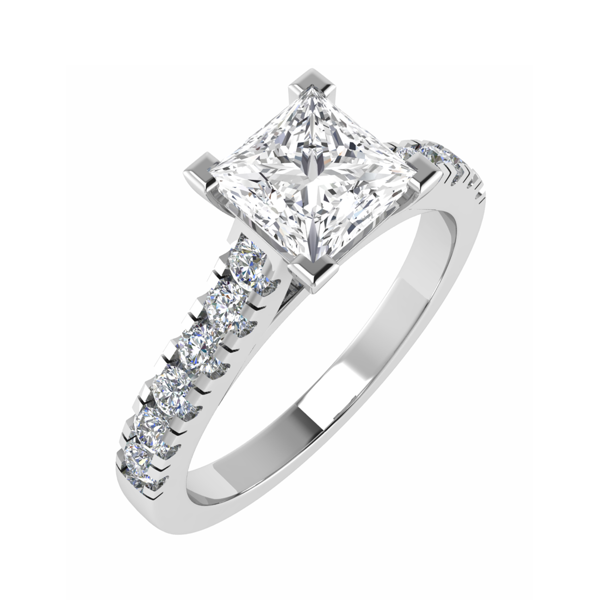  Cianna Lab Grown Diamond 4 Prong Side Stone Engagement Ring