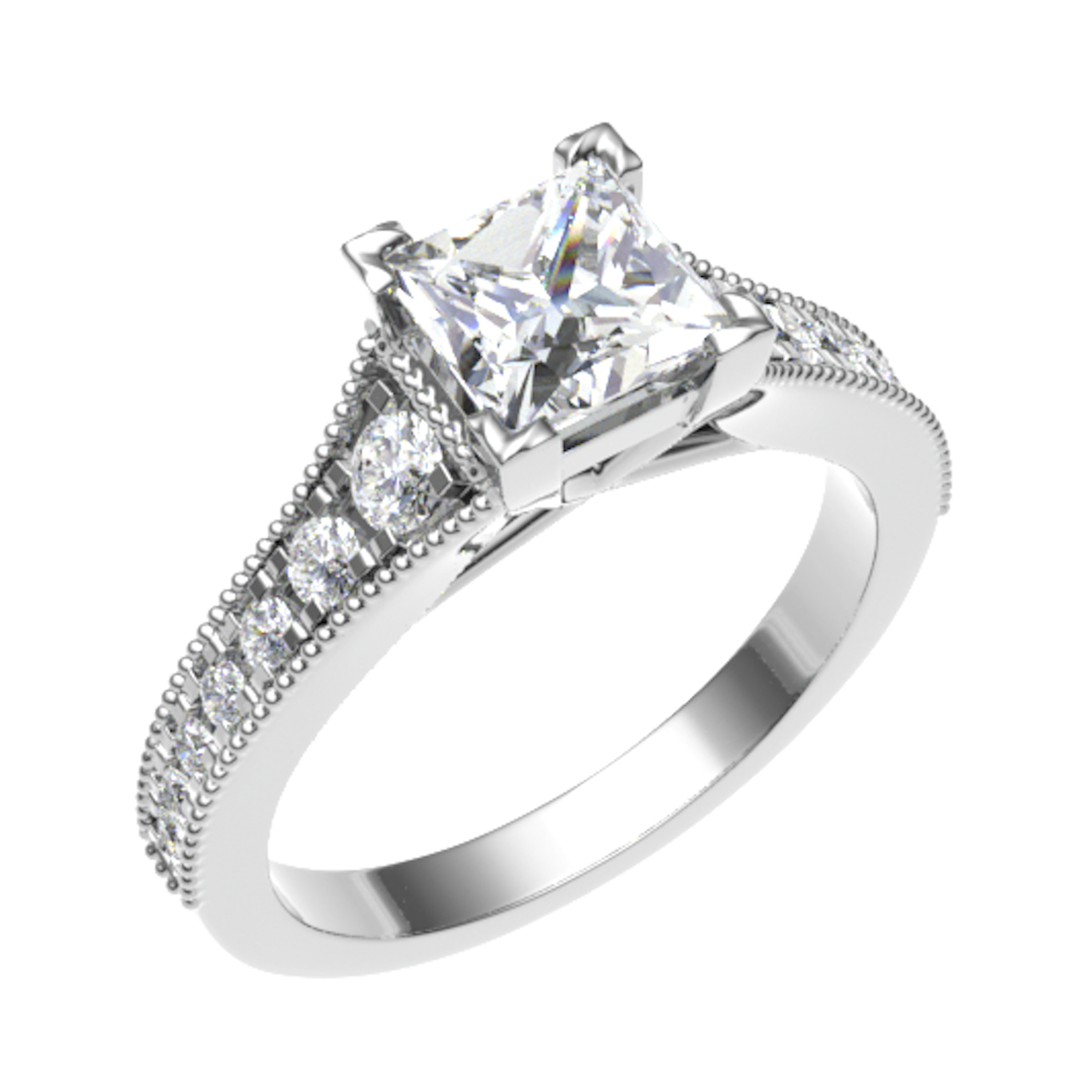 Cyrah Lab Grown Diamond 4 Prong Side Stone Engagement Ring