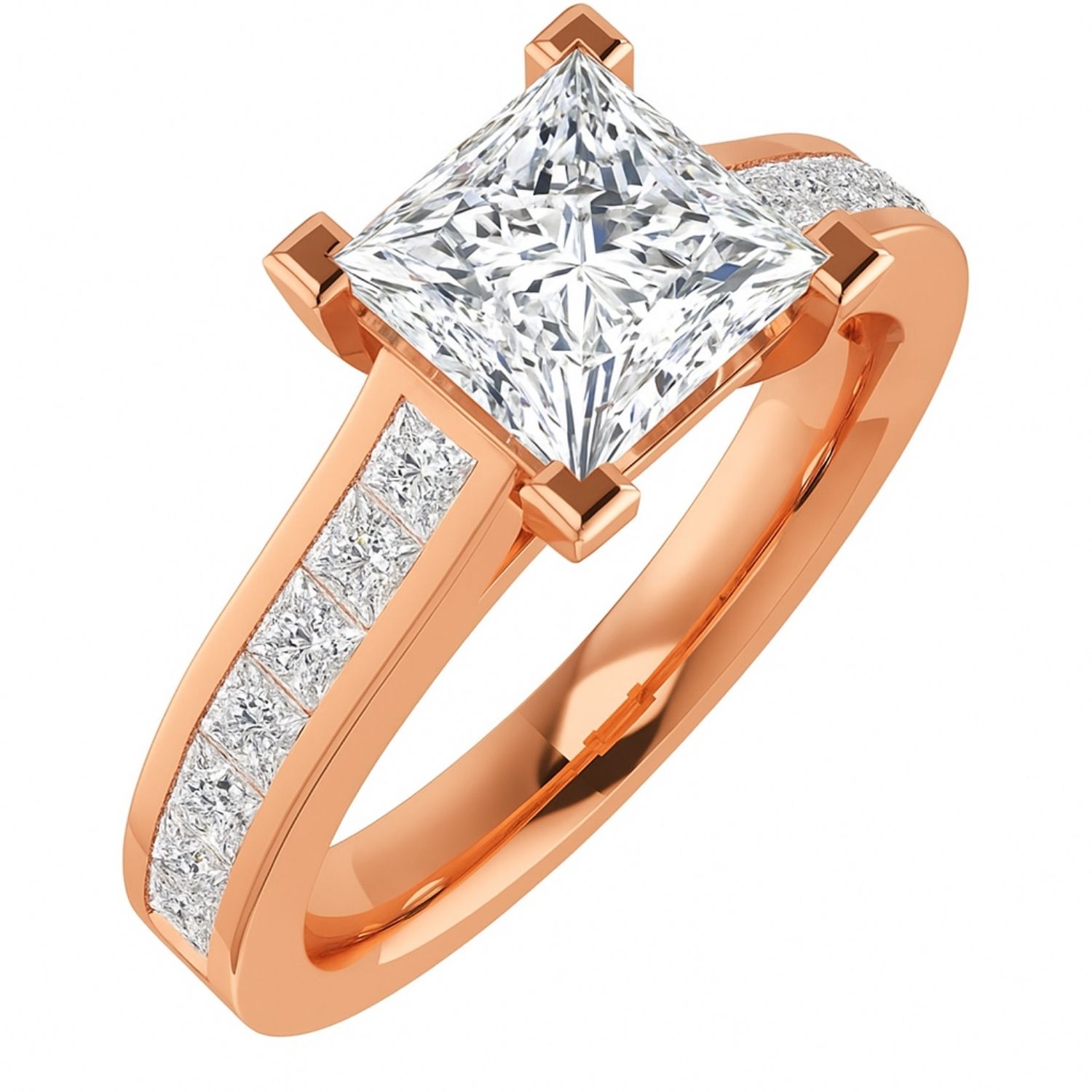  Carrie Lab Grown Diamond Rose Gold 4 Prong Side Stone Engagement Ring