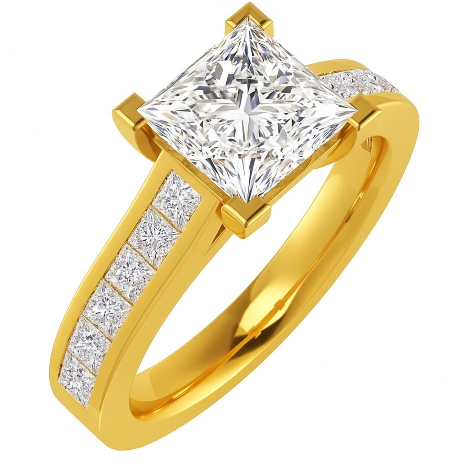  Carrie Lab Grown Diamond Yellow Gold 4 Prong Side Stone Engagement Ring