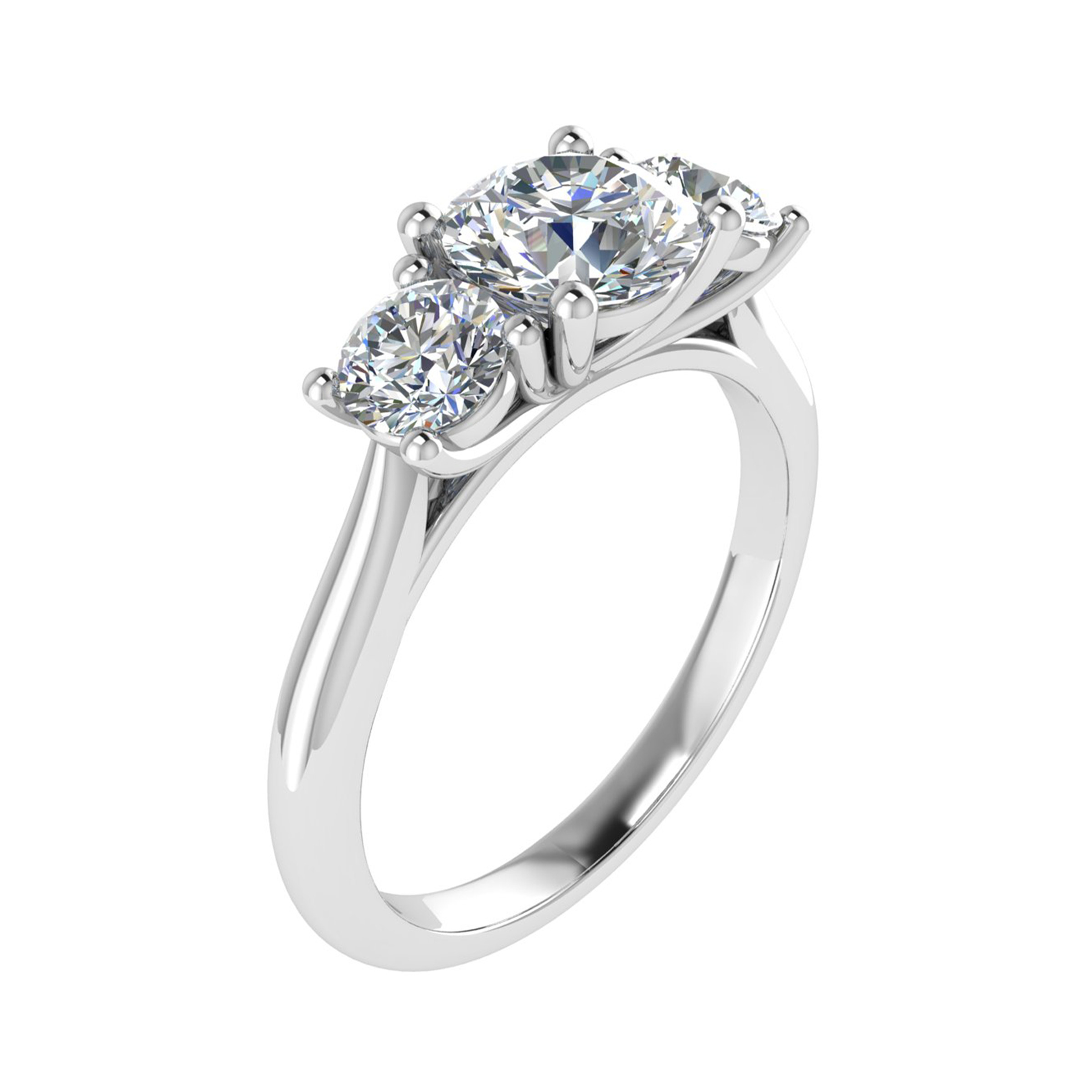 Davette Lab Grown Yellow Gold 4 Prong Trilogy Engagement Diamond Ring