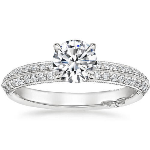 Beohha Lab Grown Diamond Yellow Gold 4 Prong Side Stone Engagement Ring