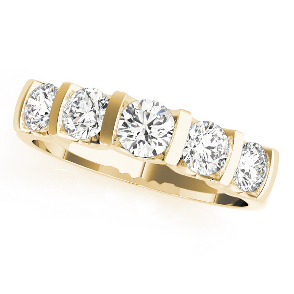 Lab Grown Yellow Gold Bar-Set 5 Stone Diamond Ring