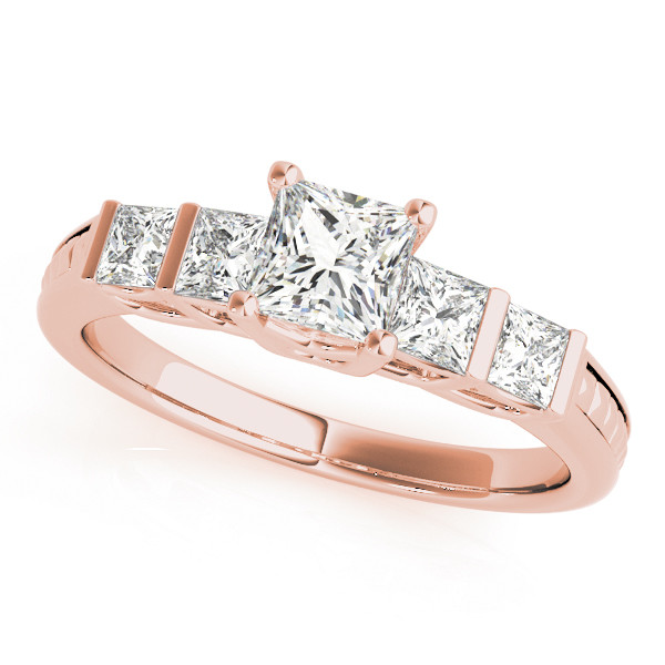 Allora Lab Grown Rose Gold Bar And Prong Set Side Stone Diamond Ring