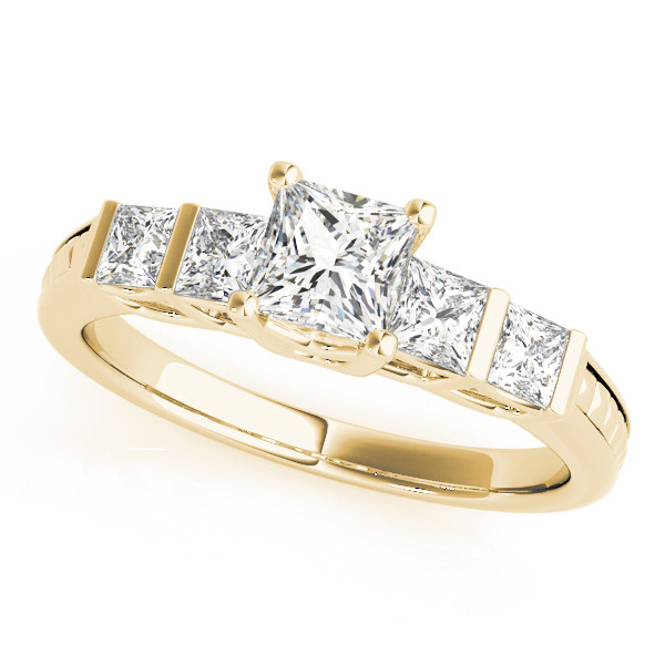 Allora Lab Grown Yellow Gold Bar And Prong Set Side Stone Diamond Ring