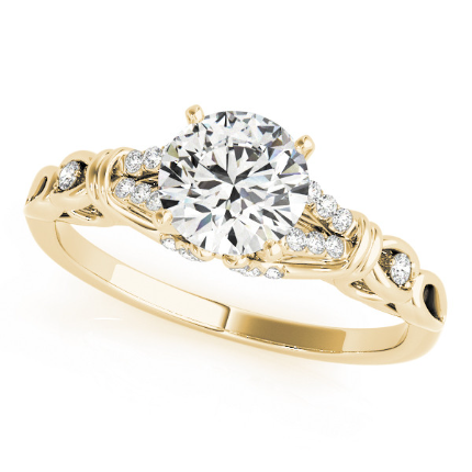 Aliya Lab Grown Yellow Gold 4 Prong Side Stone Diamond Ring