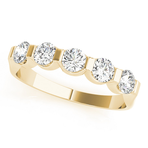 Lab Grown Yellow Gold Bar-Set 5 Stone Diamond Ring