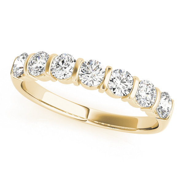 Lab Grown Yellow Gold Bar Set 7 Stone Diamond Ring